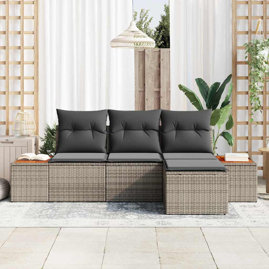 Set Divano da Giardino 4 pcs Grigio Rattan in Polipropilene