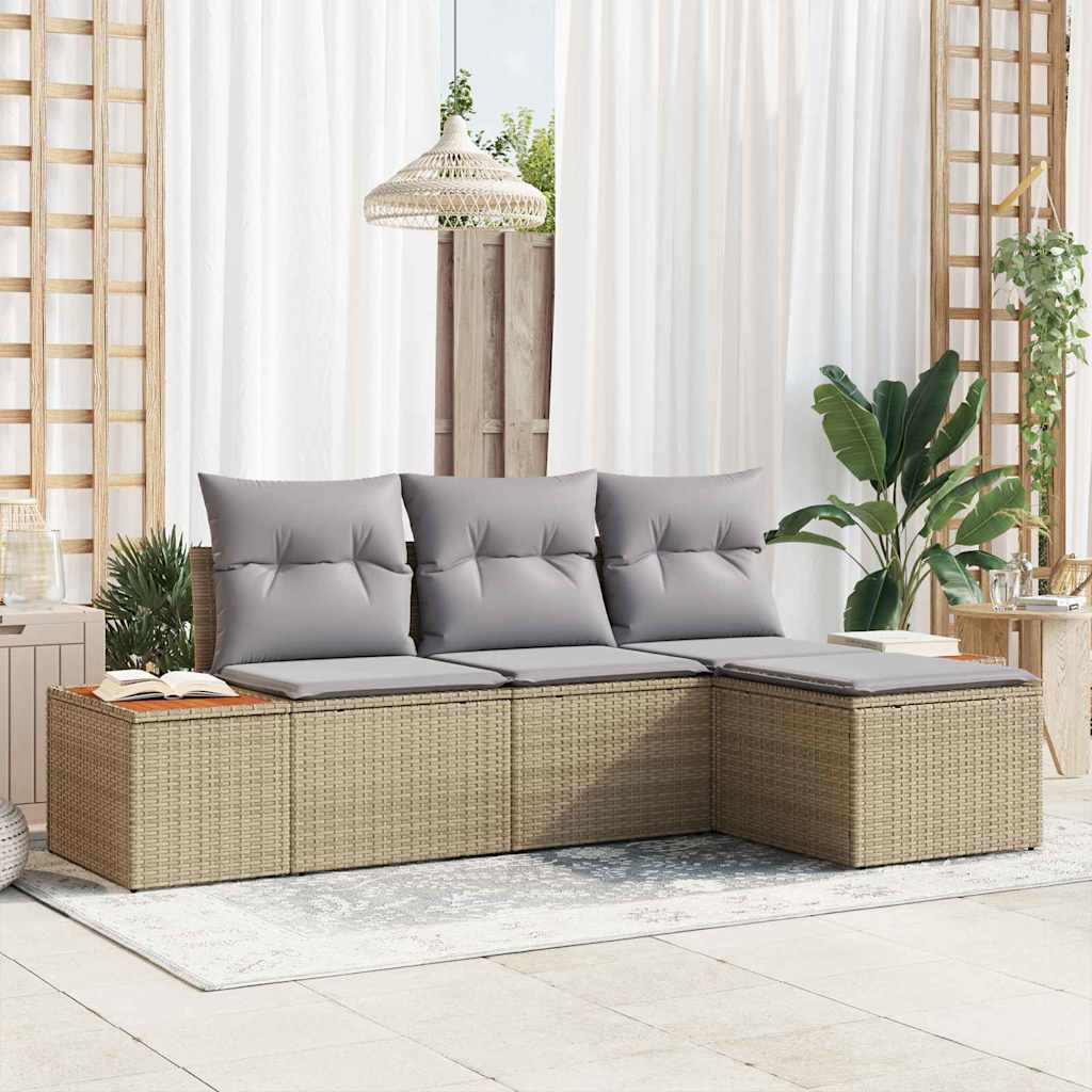 Set Divano da Giardino con cuscino 4 pcs Beige e Grigio Chiaro