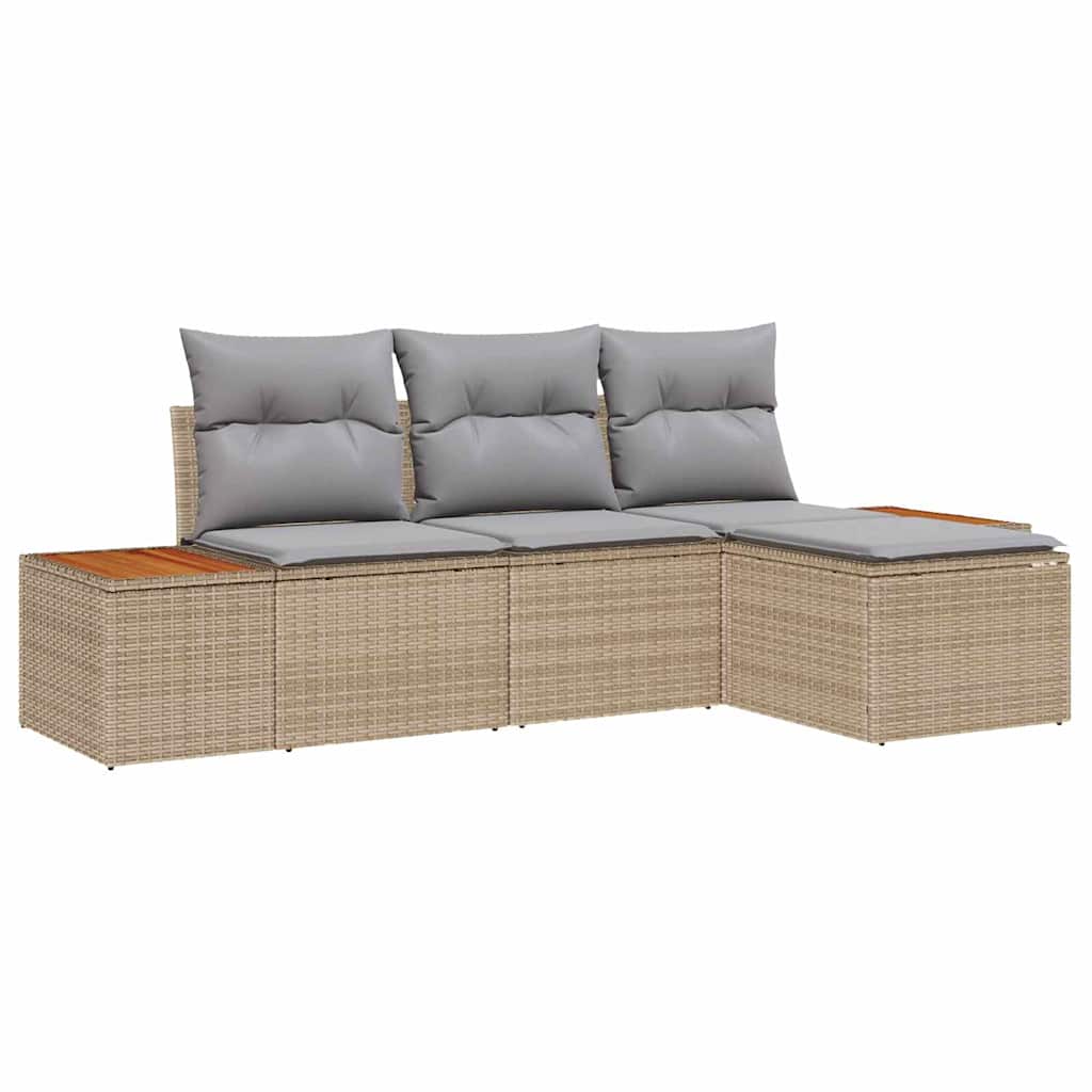 Set Divano da Giardino con cuscino 4 pcs Beige e Grigio Chiaro