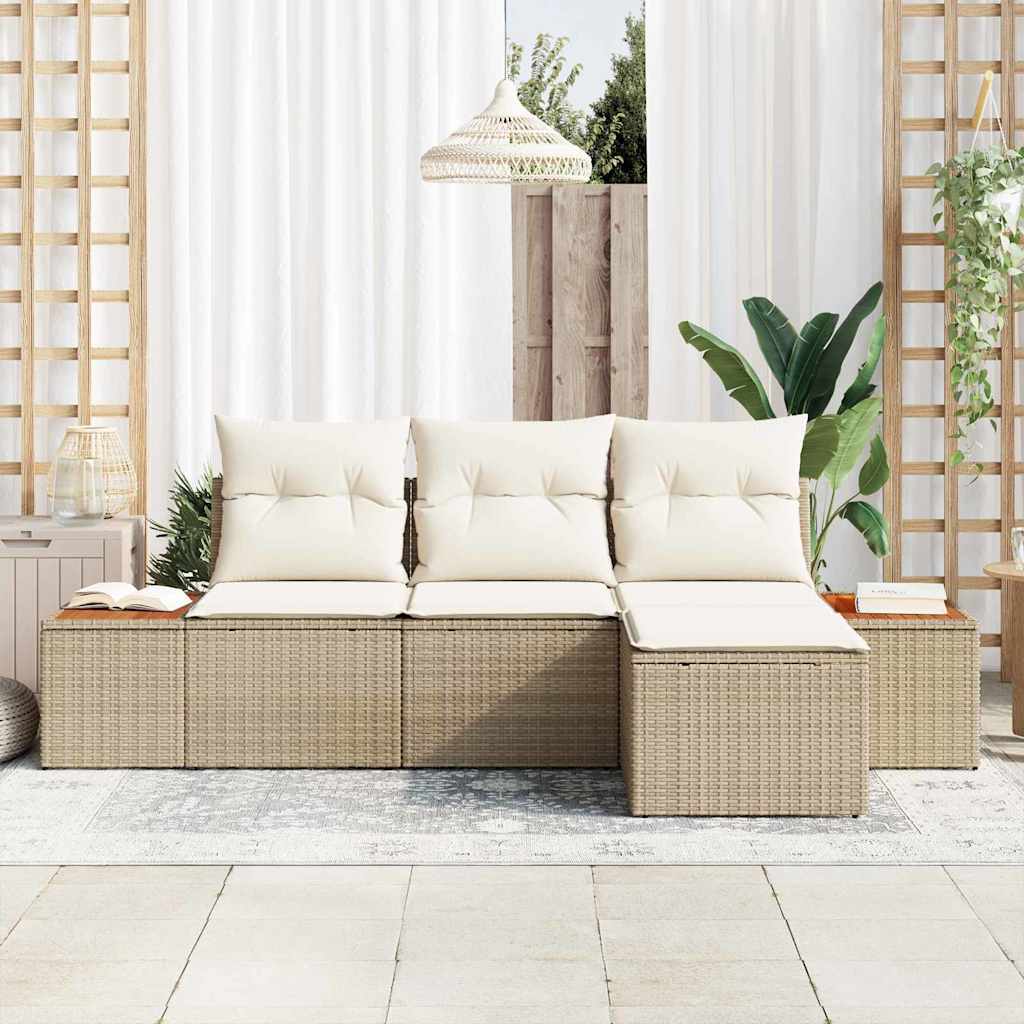 Set Divano da Giardino con cuscino 4 pcs Beige e Crema
