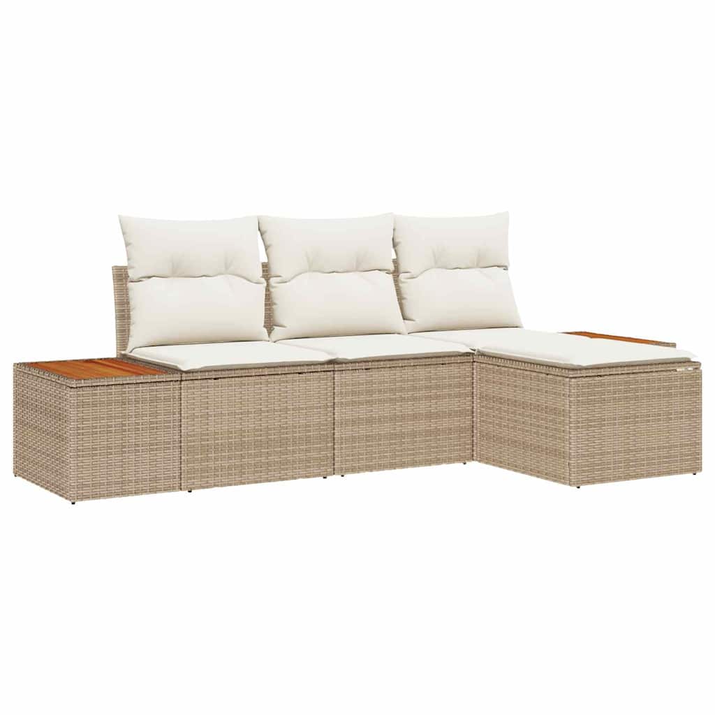 Set Divano da Giardino con cuscino 4 pcs Beige e Crema