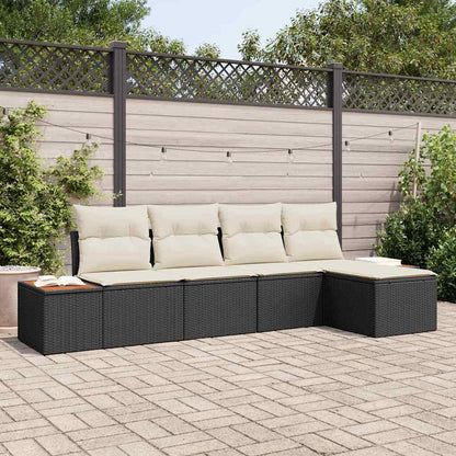 Set Divano da Giardino 6 pcs Nero e Crema polyrattan