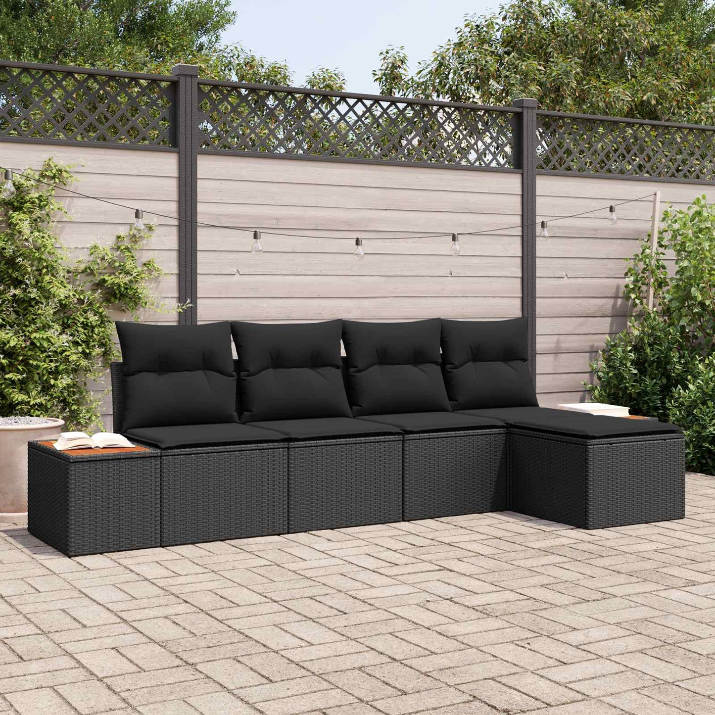 Set Divano da Giardino con cuscino 6 pcs Nero polyrattan
