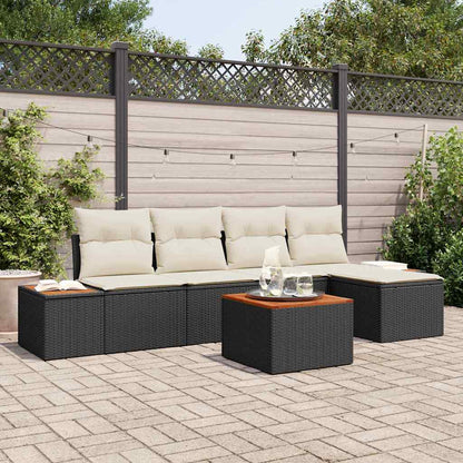 Set Divano da Giardino 6 pcs Nero e Crema polyrattan