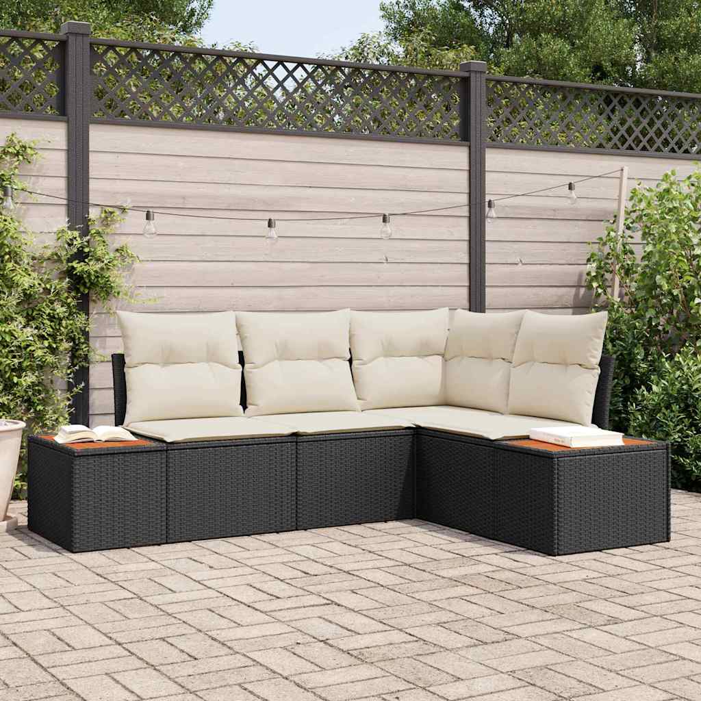 Set Divano da Giardino 4 pcs Nero e Crema polyrattan