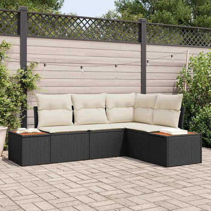 Set Divano da Giardino 4 pcs Nero e Crema polyrattan