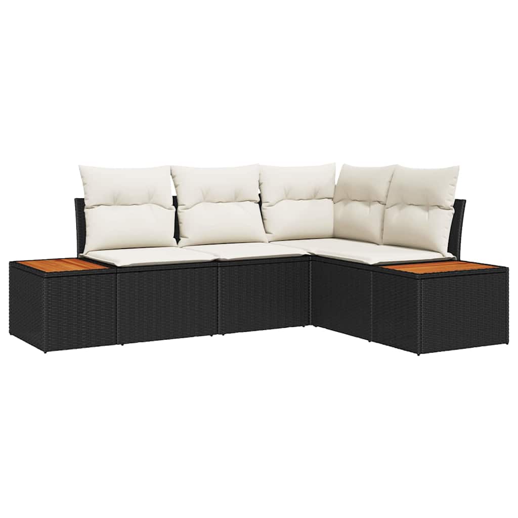 Set Divano da Giardino 4 pcs Nero e Crema polyrattan