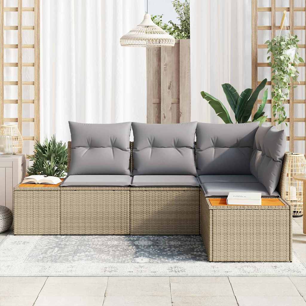 Set Divano da Giardino 4 pcs Beige e Grigio Chiaro polyrattan