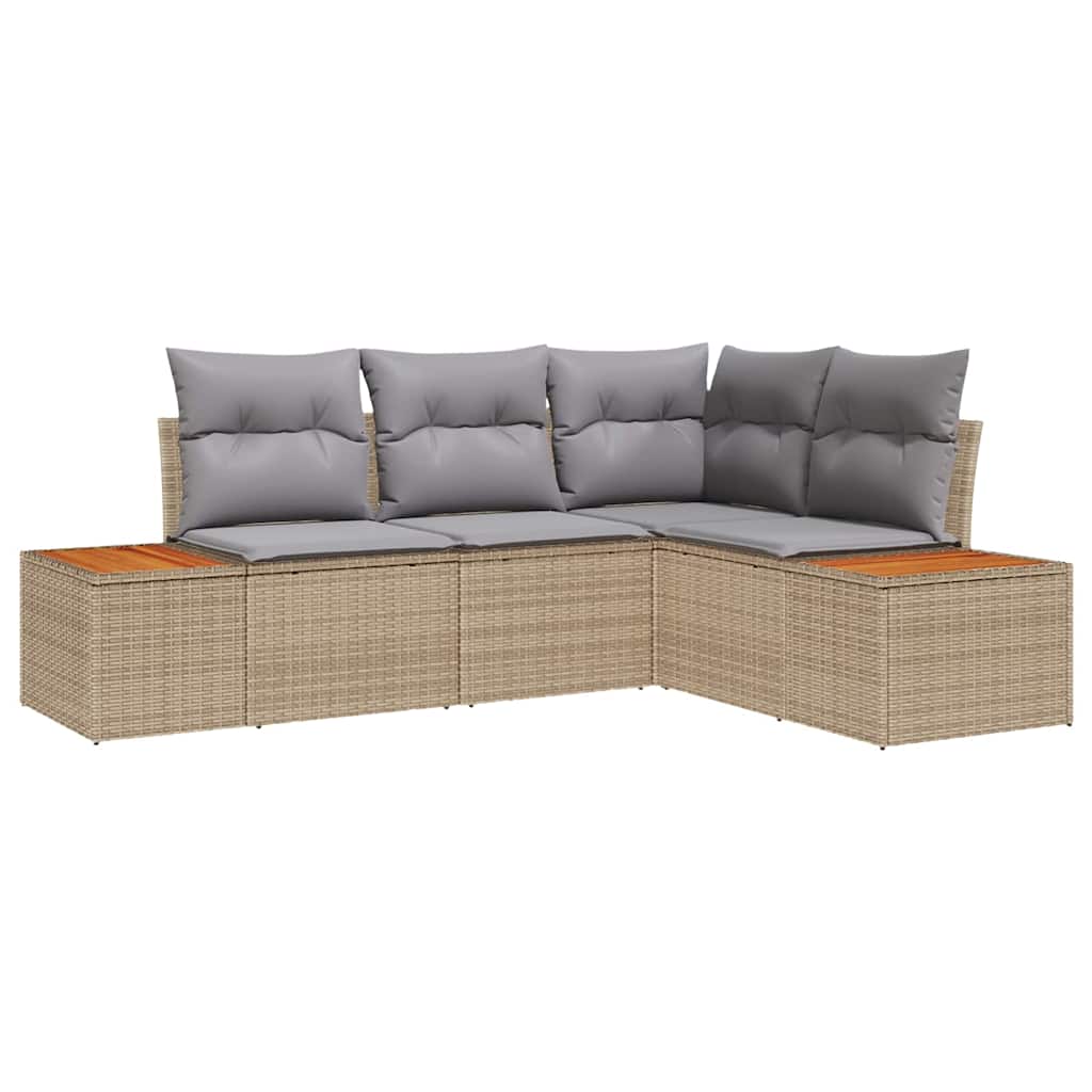 Set Divano da Giardino 4 pcs Beige e Grigio Chiaro polyrattan