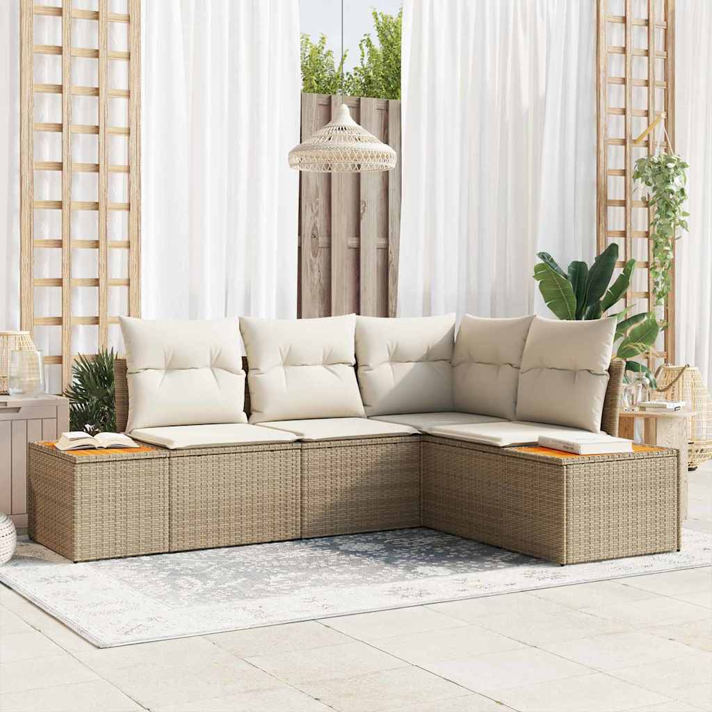 Set Divano da Giardino 4 pcs Beige e Crema polyrattan