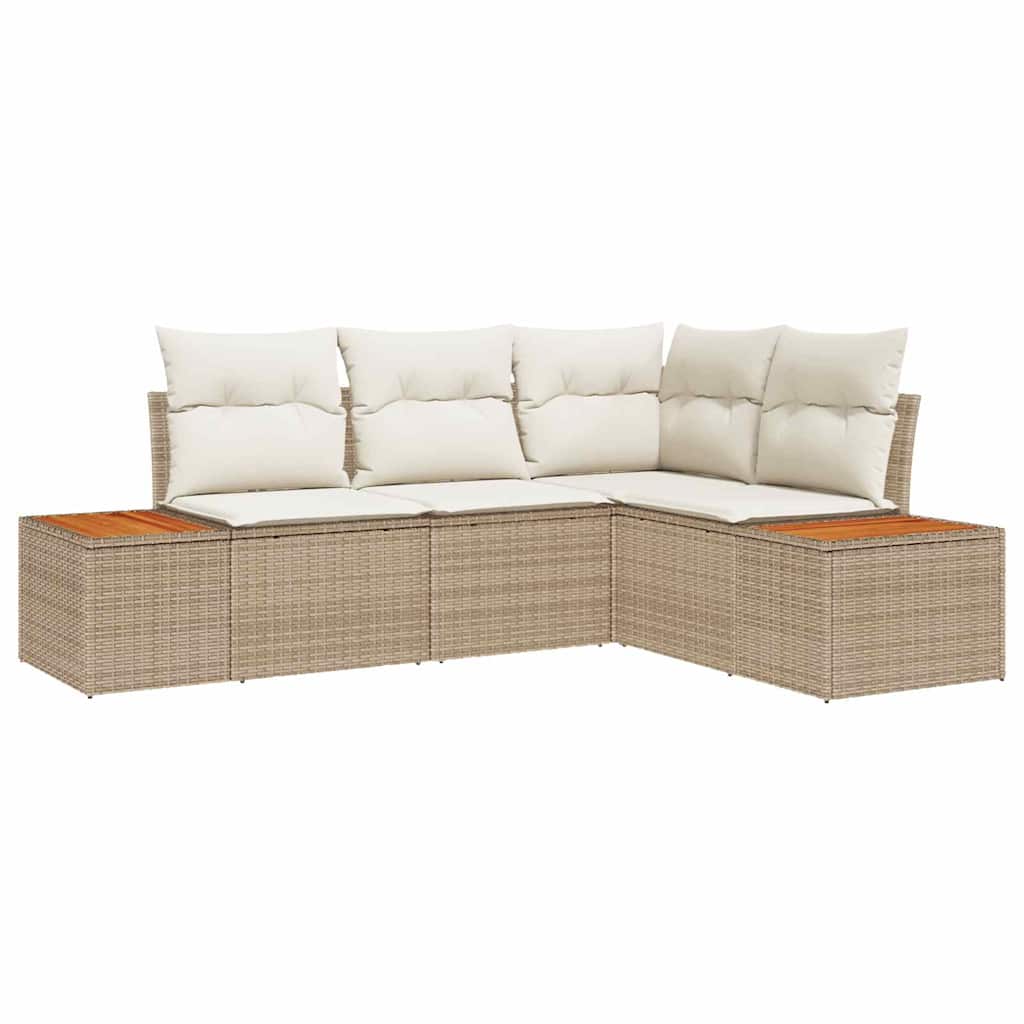 Set Divano da Giardino 4 pcs Beige e Crema polyrattan
