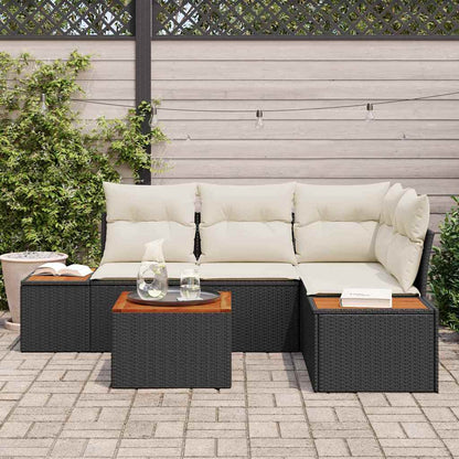 Set Divano da Giardino 4 pcs Nero e Crema polyrattan