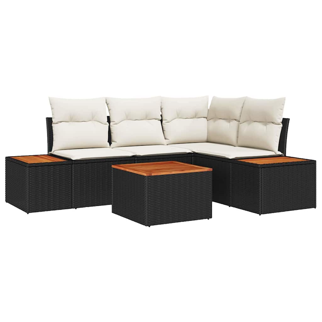 Set Divano da Giardino 4 pcs Nero e Crema polyrattan