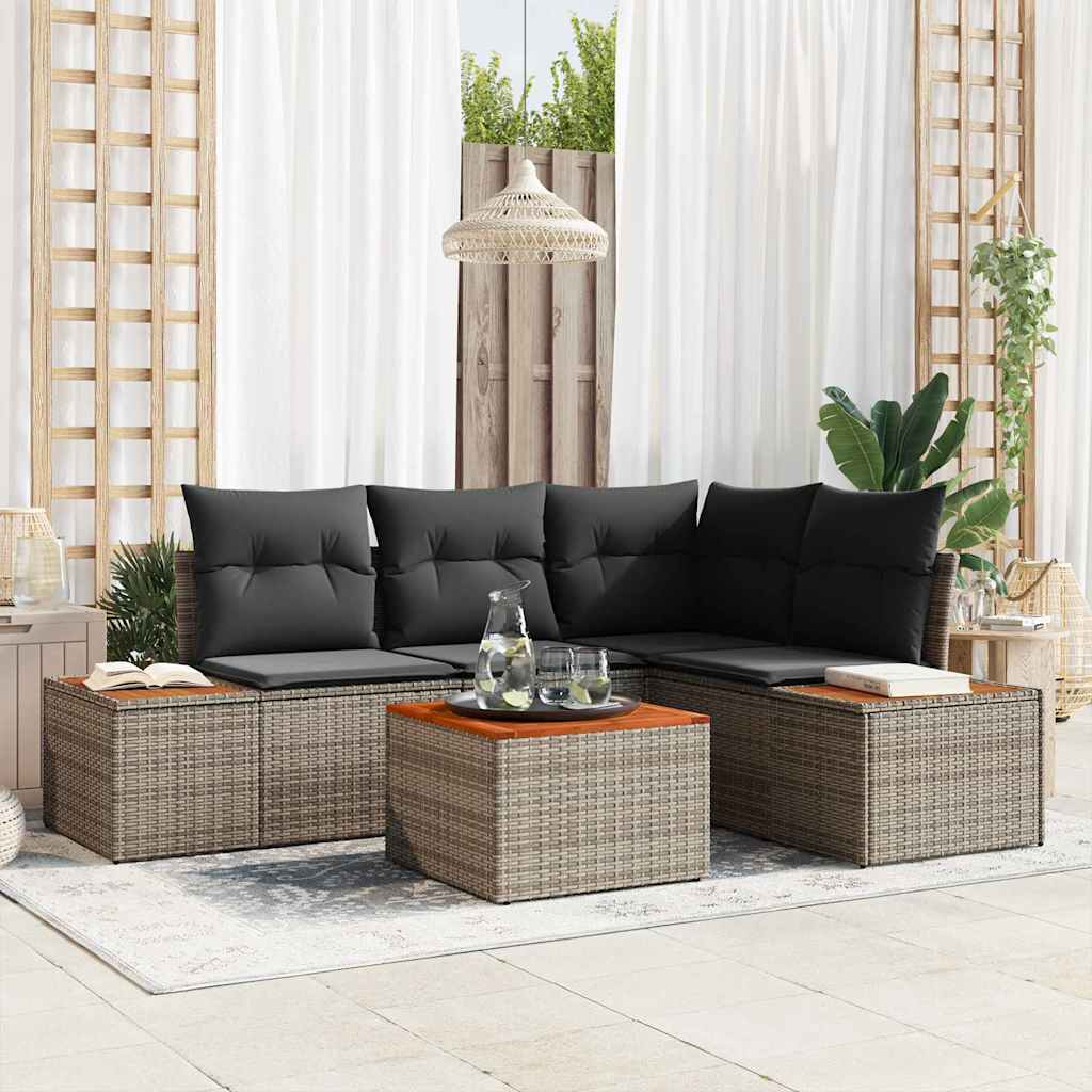Set Divano da Giardino con cuscino 4 pcs Grigio polyrattan
