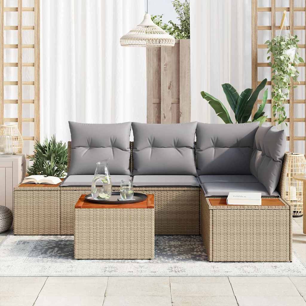 Set Divano da Giardino 4 pcs Beige e Grigio Chiaro polyrattan
