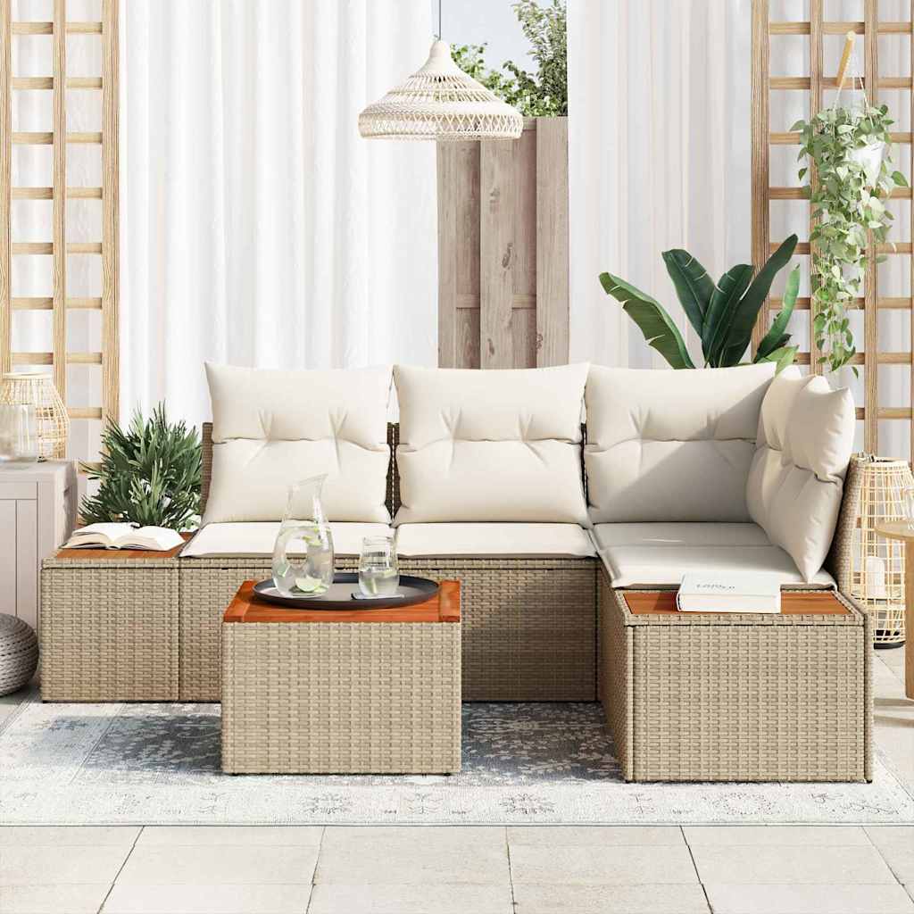 Set Divano da Giardino 4 pcs Beige e Crema polyrattan