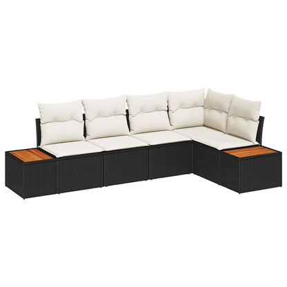 Set Divano da Giardino 5 pcs Nero e crema Poly Rattan