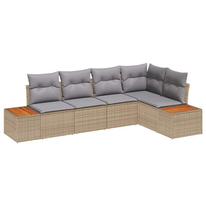 Set Divano da Giardino 5 pcs beige e grigio chiaro Poly Rattan