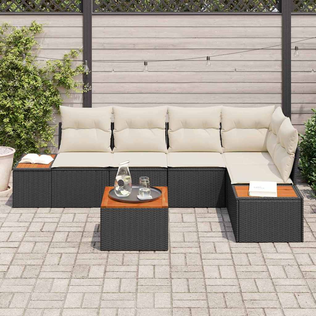Set Divano da Giardino 6 pcs Nero e Crema Poly Rattan