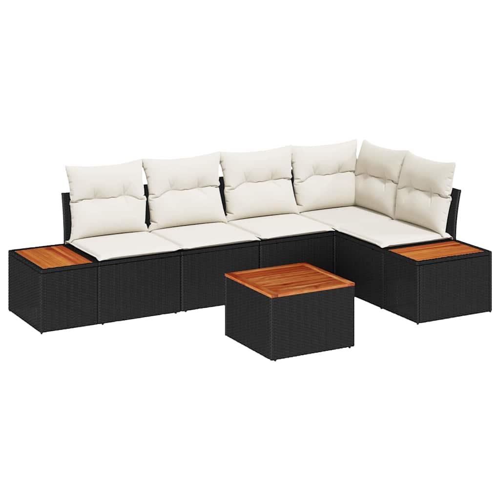 Set Divano da Giardino 6 pcs Nero e Crema Poly Rattan