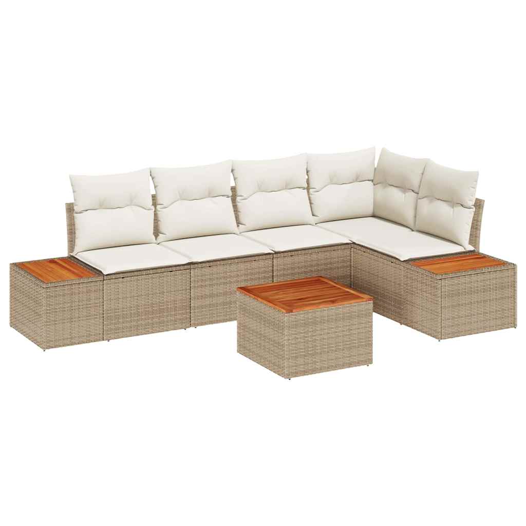 Set Divano da Giardino 6 pcs beige e panna Poly Rattan