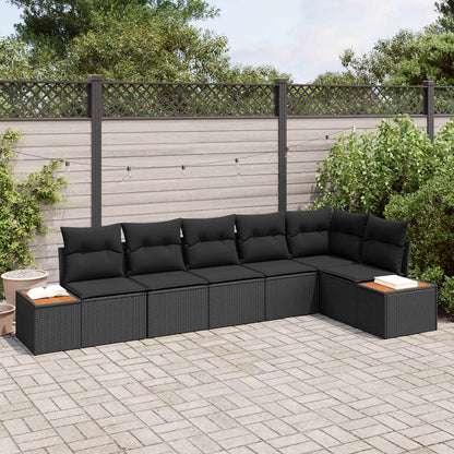 Set Divano da Giardino con cuscino 6 pcs Nero polyrattan