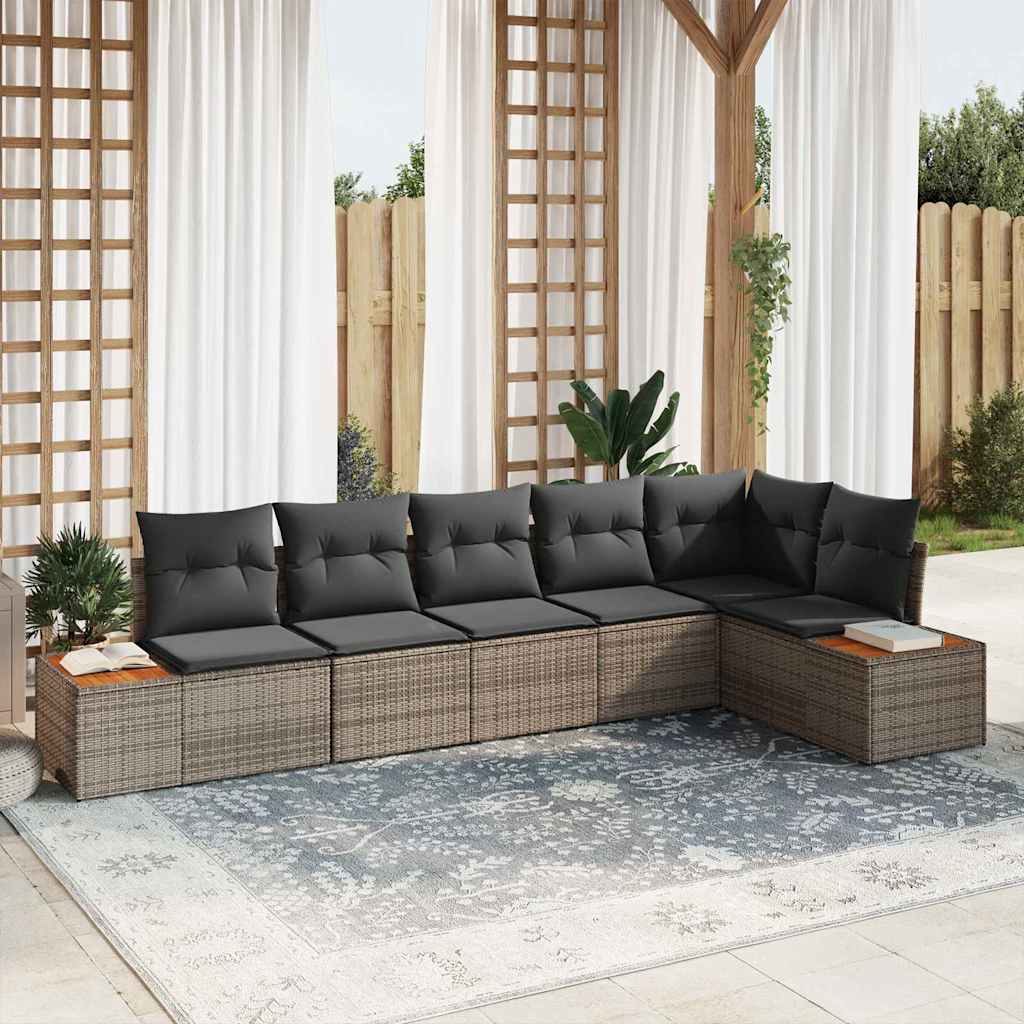Set Divano da Giardino con cuscino 6 pcs Grigio polyrattan
