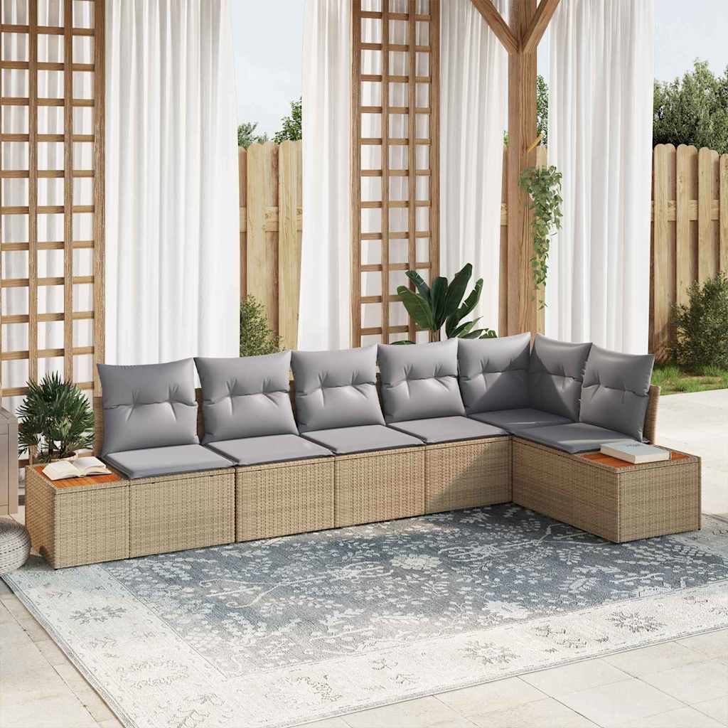 Set Divano da Giardino 6 pcs Beige e grigio chiaro polyrattan