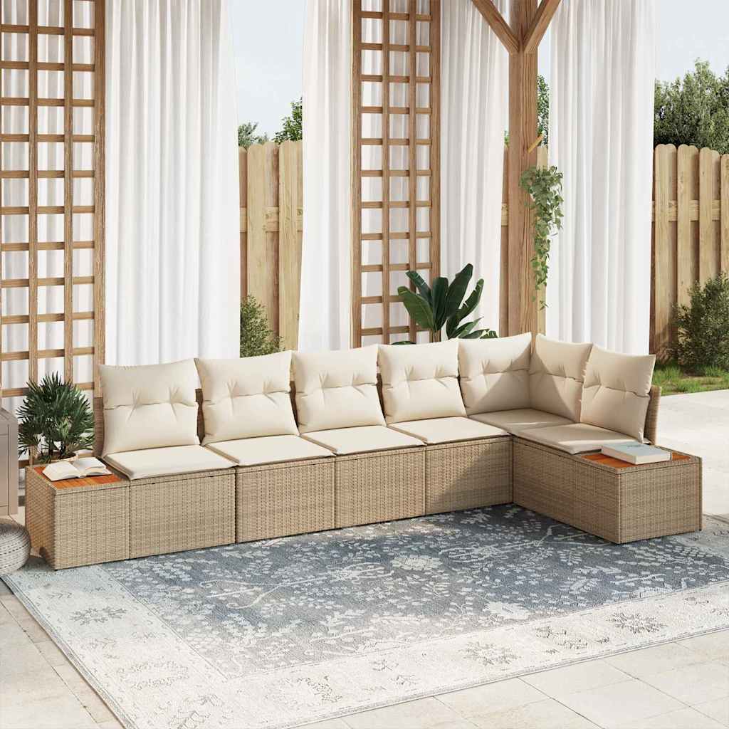 Set Divano da Giardino 6 pcs Beige e Crema polyrattan