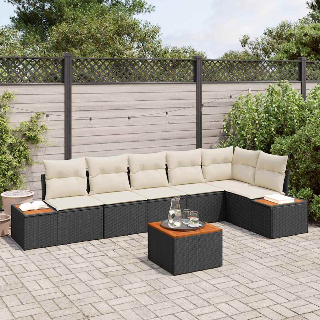 Set Divano da Giardino 6 pcs Nero e Crema polyrattan