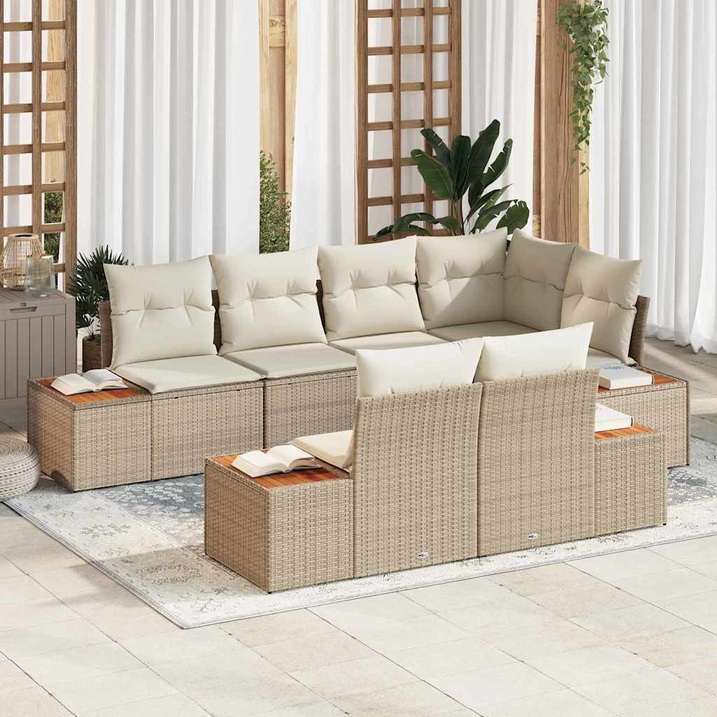 Set Divano da Giardino 7 pcs Beige e Crema polyrattan
