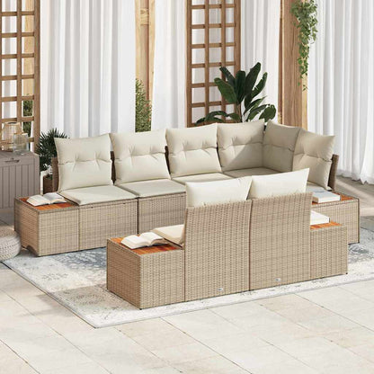 Set Divano da Giardino 7 pcs Beige e Crema polyrattan