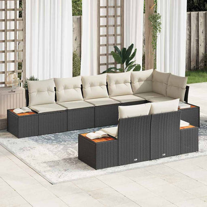 Set Divano da Giardino 8 pcs Nero e Crema polyrattan