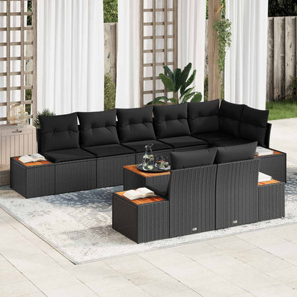 Set Divano da Giardino con cuscino 8 pcs Nero polyrattan