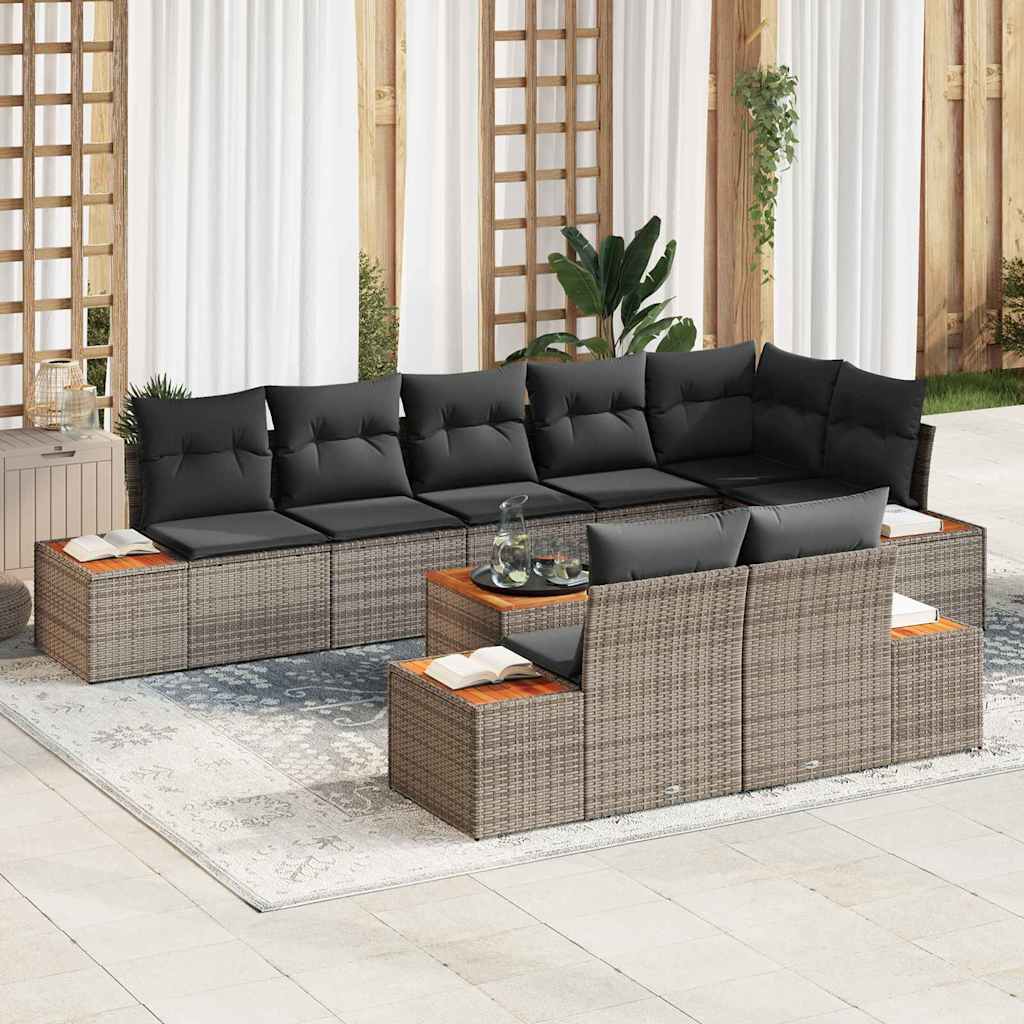 Set Divano da Giardino con cuscino 8 pcs Grigio polyrattan