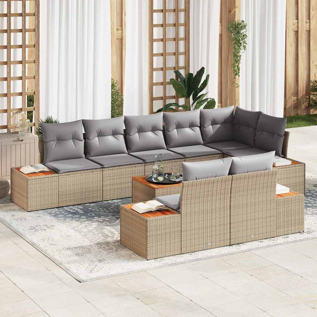Set Divano da Giardino 8 pcs Beige e Grigio Chiaro polyrattan
