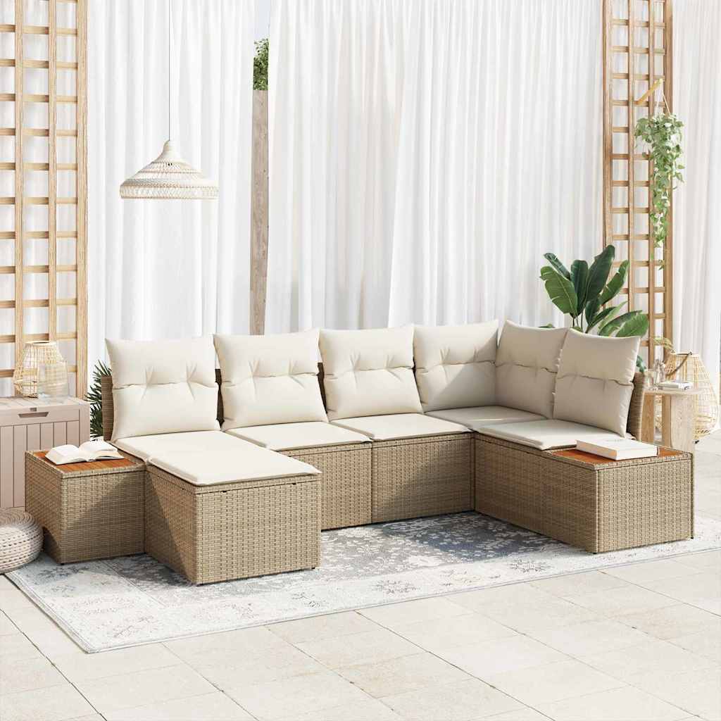 Set Divano da Giardino 7 pcs Beige e Crema polyrattan