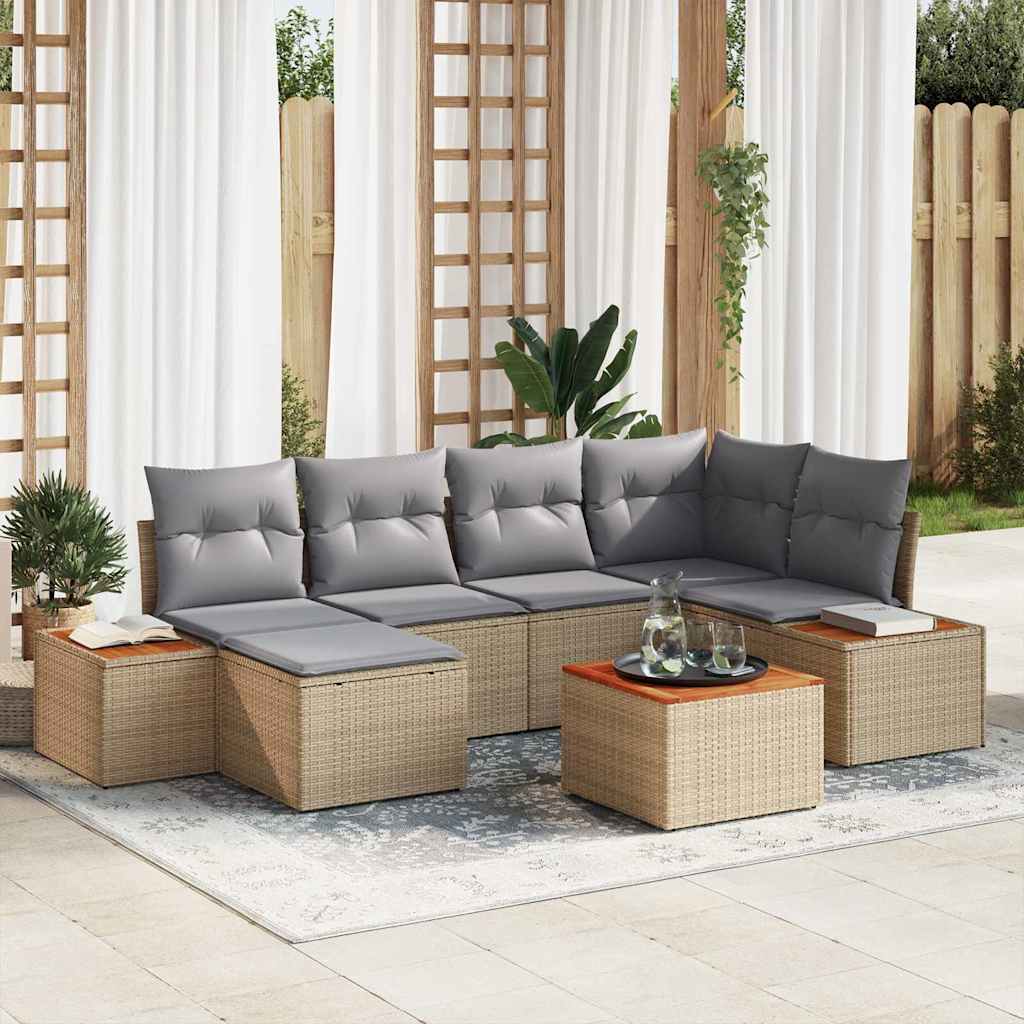 Set Divano da Giardino 7 pcs Beige e grigio chiaro polyrattan