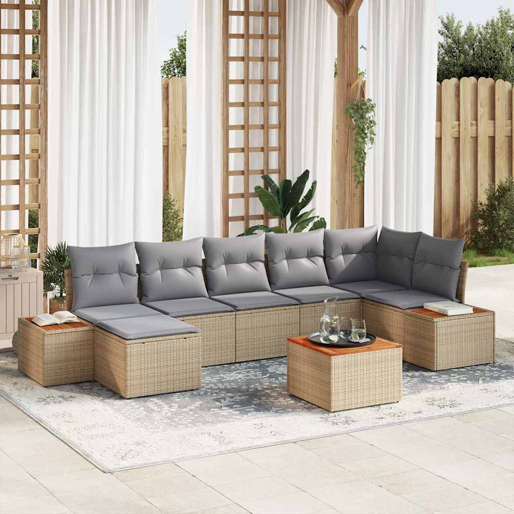 Set Divano da Giardino 8 pcs Beige e Grigio Chiaro polyrattan