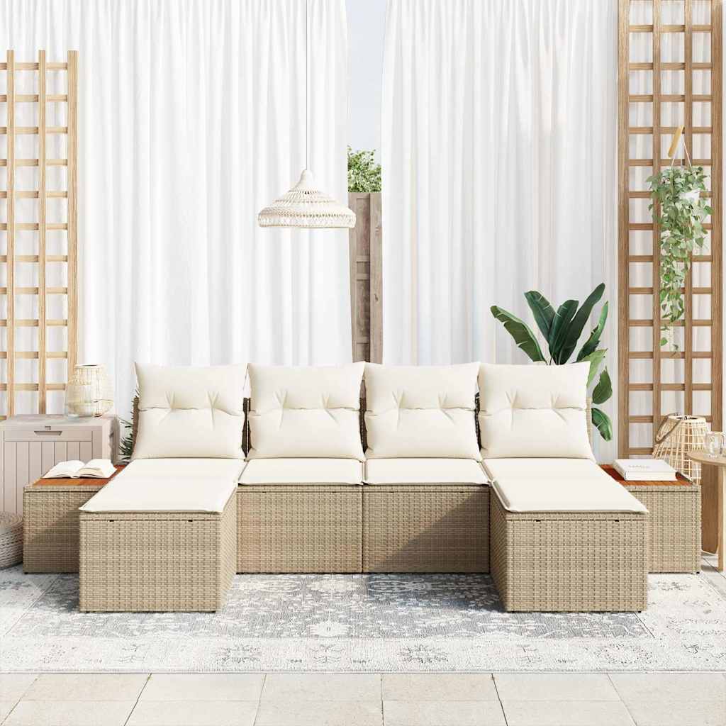 Set Divano da Giardino con cuscino 6 pcs Beige e Crema