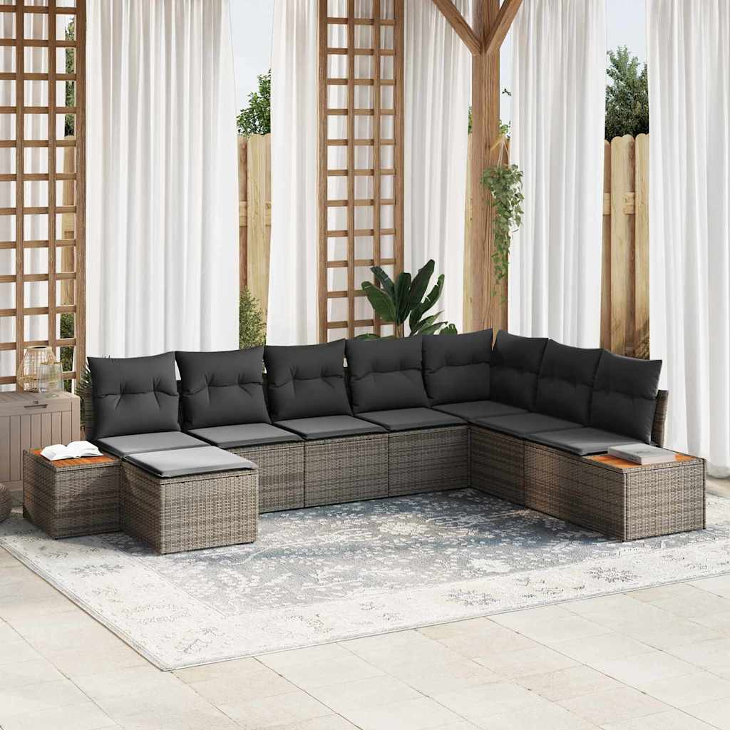Set Divano da Giardino con cuscino 9 pcs Grigio polyrattan