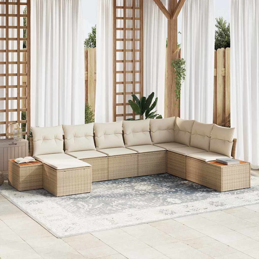 Set Divano da Giardino 9 pcs Beige e Crema polyrattan