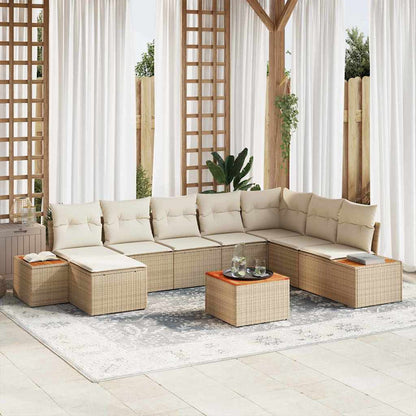 Set Divano da Giardino 9 pcs Beige e Crema polyrattan