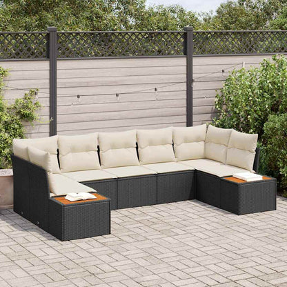Set Divano da Giardino 7 pcs Nero e Crema polyrattan