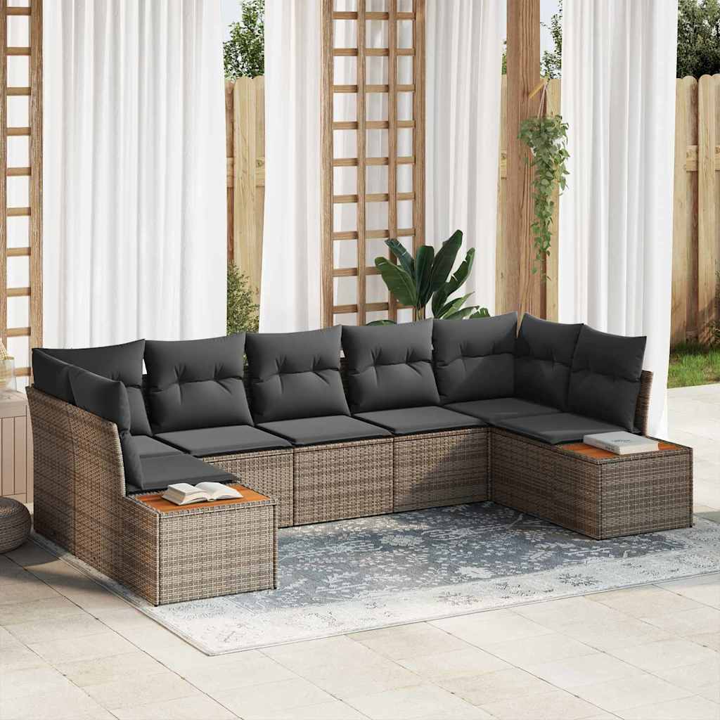 Set Divano da Giardino con cuscino 7 pcs Grigio polyrattan