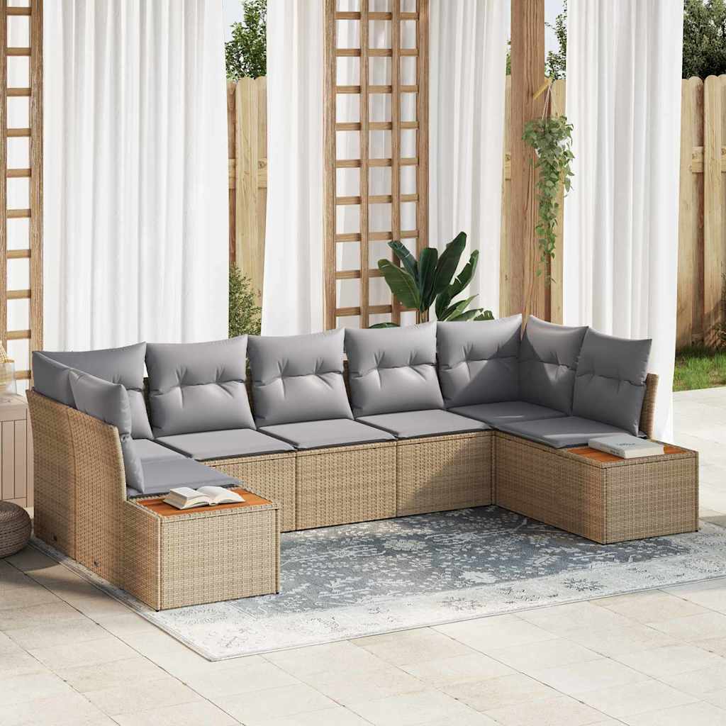 Set Divano da Giardino 7 pcs Beige e grigio chiaro polyrattan
