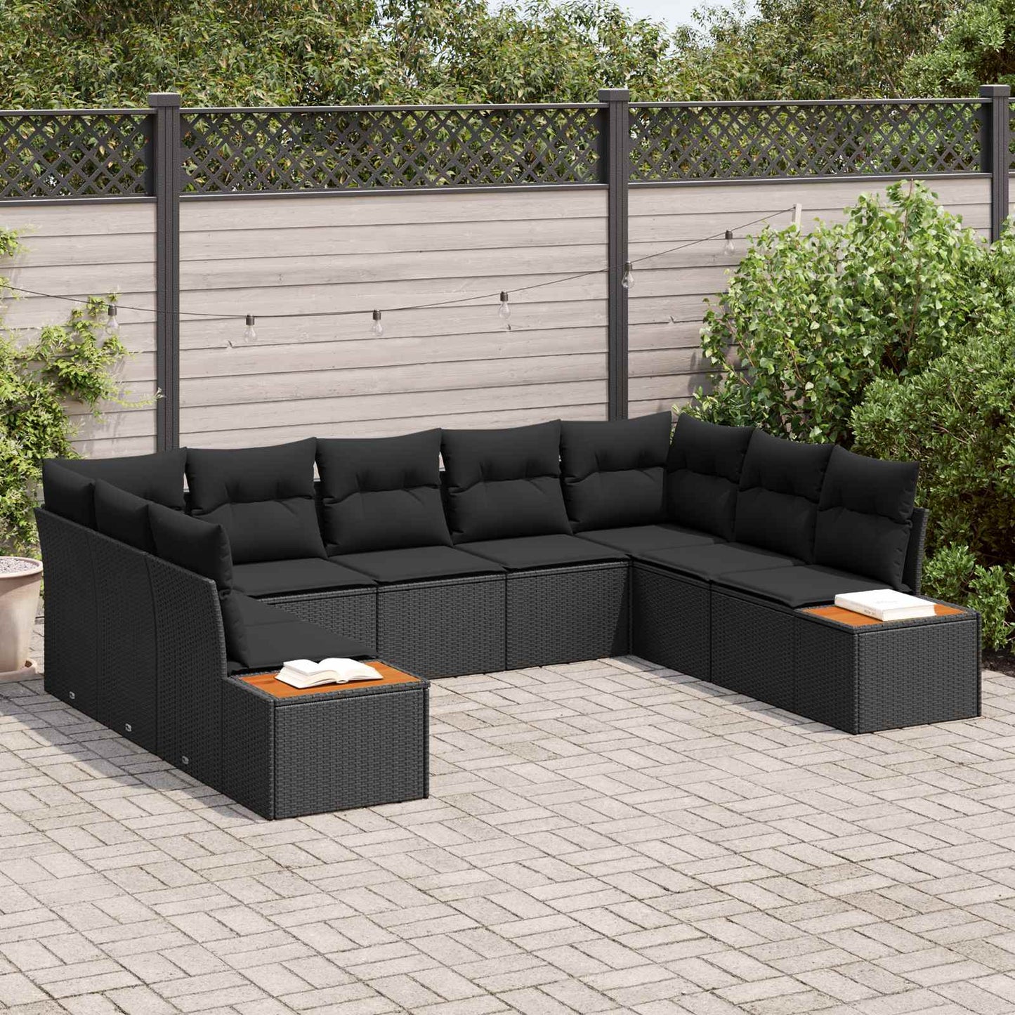 Set Divano da Giardino con cuscino 5 pcs Nero polyrattan