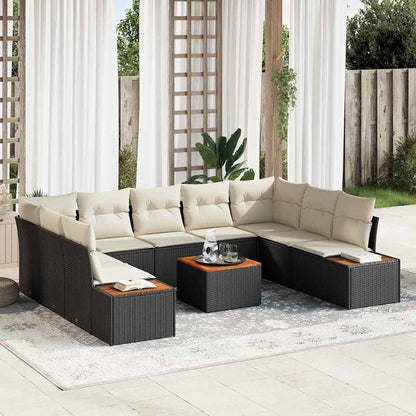 Set Divano da Giardino 5 pcs Nero e Crema polyrattan