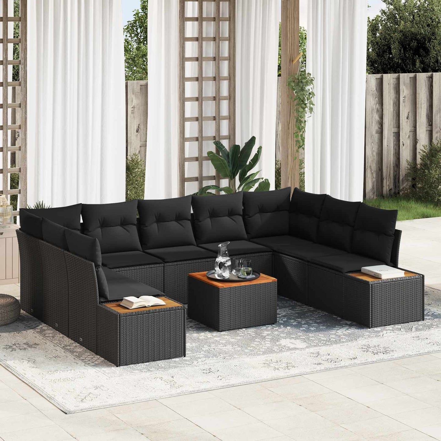 Set Divano da Giardino con cuscino 5 pcs Nero polyrattan