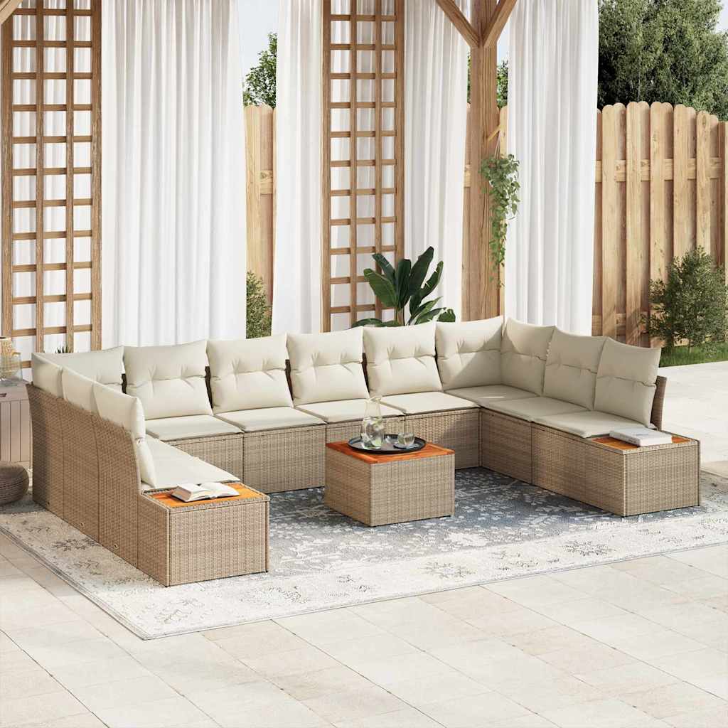Set Divano da Giardino 10 pcs Beige e Crema polyrattan